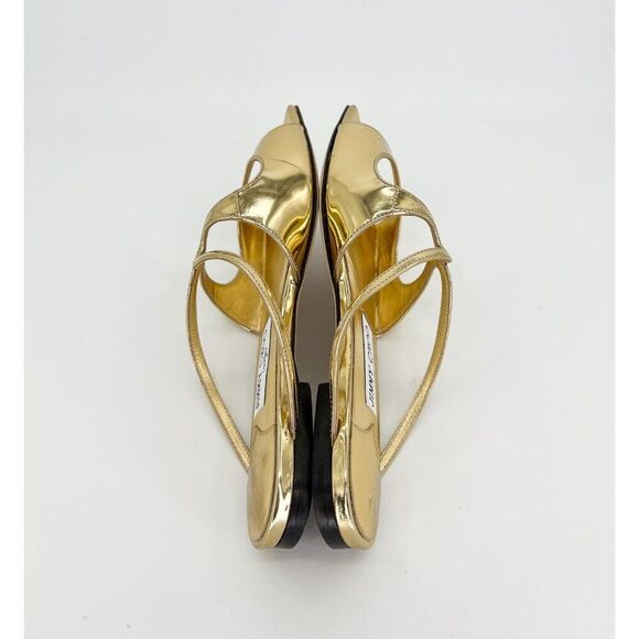 JIMMY CHOO Anise Gold Square Open Toe Flat Strappy Slip-On Sandals Size EU36 - Picture 7 of 10
